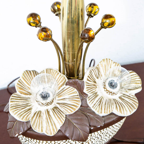 Mid Century Modern Table Lamp Ceramic Floral Studio Designed Brown White Mcm - Image 8