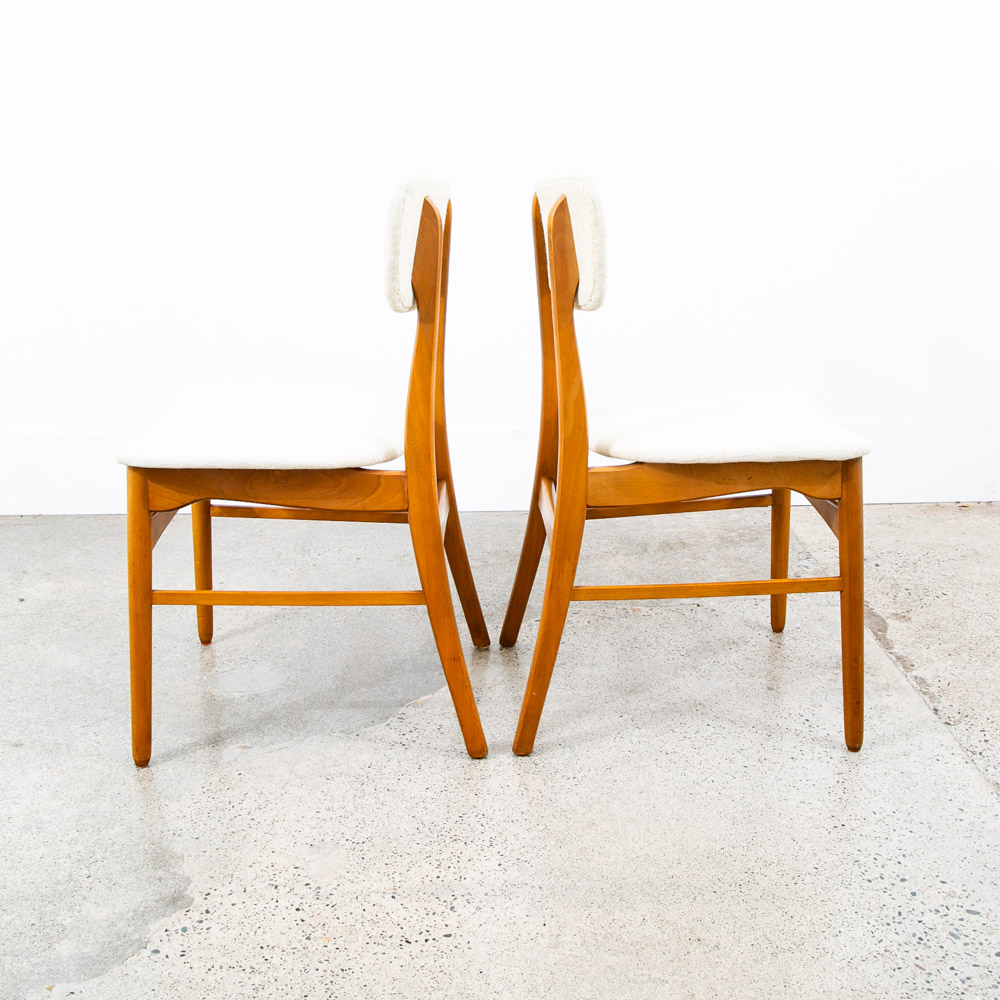 Mid Century Danish Modern Dining Chairs Set 6 White Tweed Wool Mcm High Back Mcm - Image 8