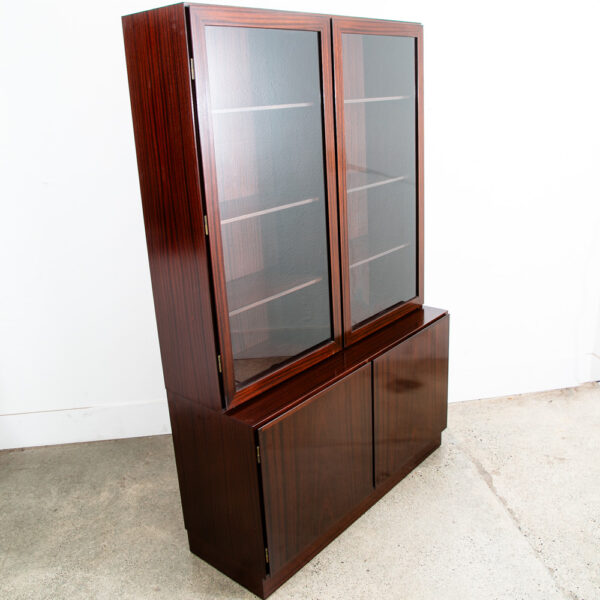 Mid Century Danish Modern Bookshelf Cabinet Mahogany Doors Omann Jun Vintage Mcm