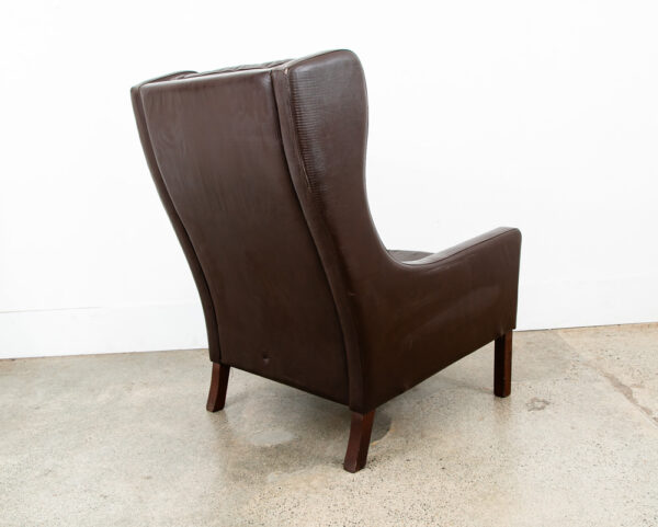 Mid Century Danish Modern Lounge Chair Brown Leather Armchair Denmark High Back Wingback Chocolate - Image 5