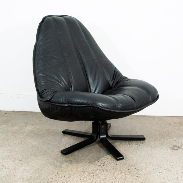 Mid Century Danish Modern Lounge Chair Black Leather Denmark Swivel Vintage Mcm