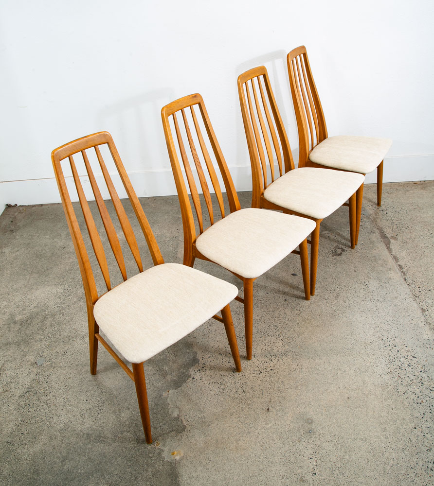 Mid Century Danish Modern Dining Chairs Set 8 Kofoed Eva Armchairs Oak Tan Beige Reupholstered - Image 3