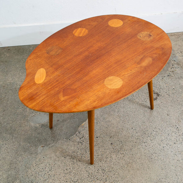 Mid Century Danish Modern End Table Side Teak Round Oak Abstract Easle Palette - Image 6
