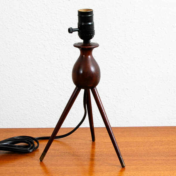 Vintage Mid Century Modern Lamp Teak Turned Wood Round Denmark Tripod Table Mcm