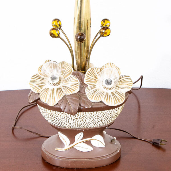 Mid Century Modern Table Lamp Ceramic Floral Studio Designed Brown White Mcm - Image 2