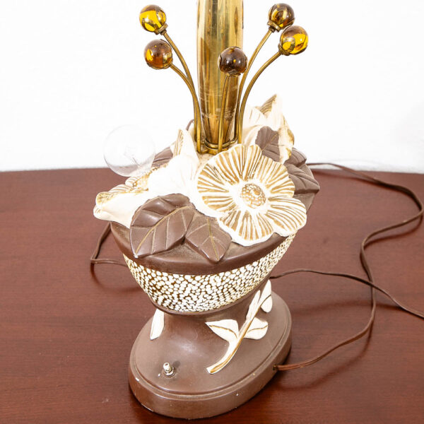 Mid Century Modern Table Lamp Ceramic Floral Studio Designed Brown White Mcm - Image 3