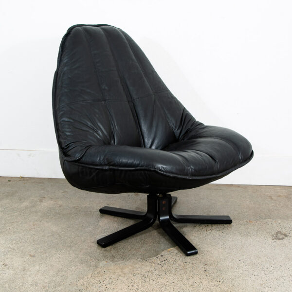 Mid Century Danish Modern Lounge Chair Black Leather Denmark Swivel Vintage Mcm - Image 8