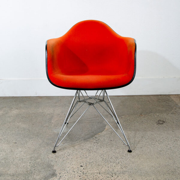 Mid Century Modern Chair Vitra Charles Eames Fabric Arm Shell Orange Vintage Mcm - Image 2