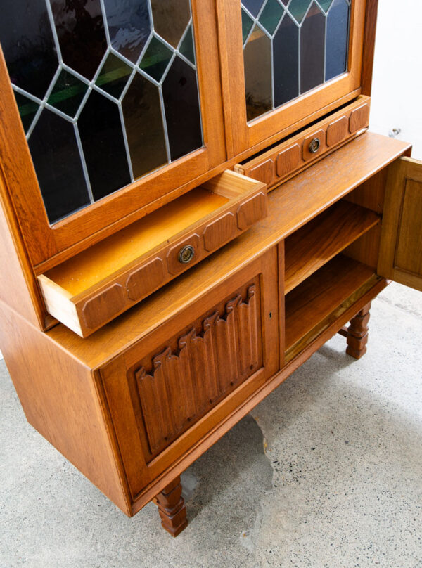 Mid Century Danish Modern Cabinet Credenza 2 drawer Henning Kjernulf Oak Glass - Image 9