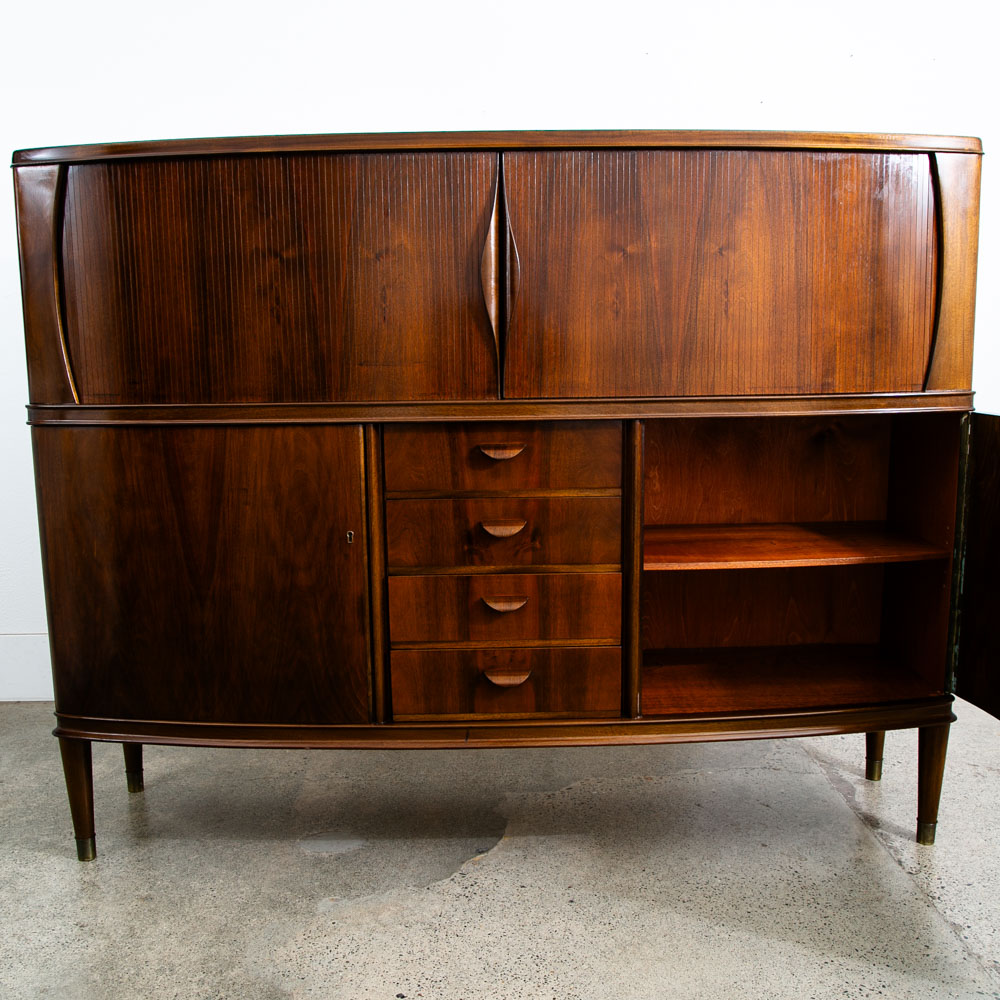 Mid Century Danish Modern Credenza Highboard Server Hutch Walnut Tambour Doors - Image 6