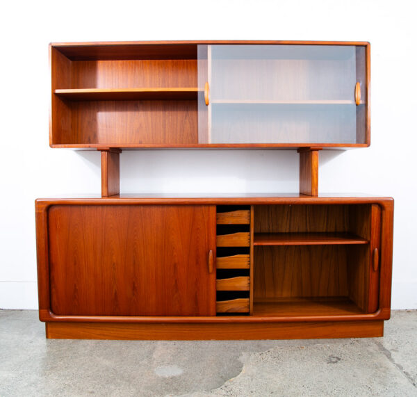 Mid Century Danish Modern Credenza Dyrlund 2 Tier Glass Teak Sideboard Display - Image 6