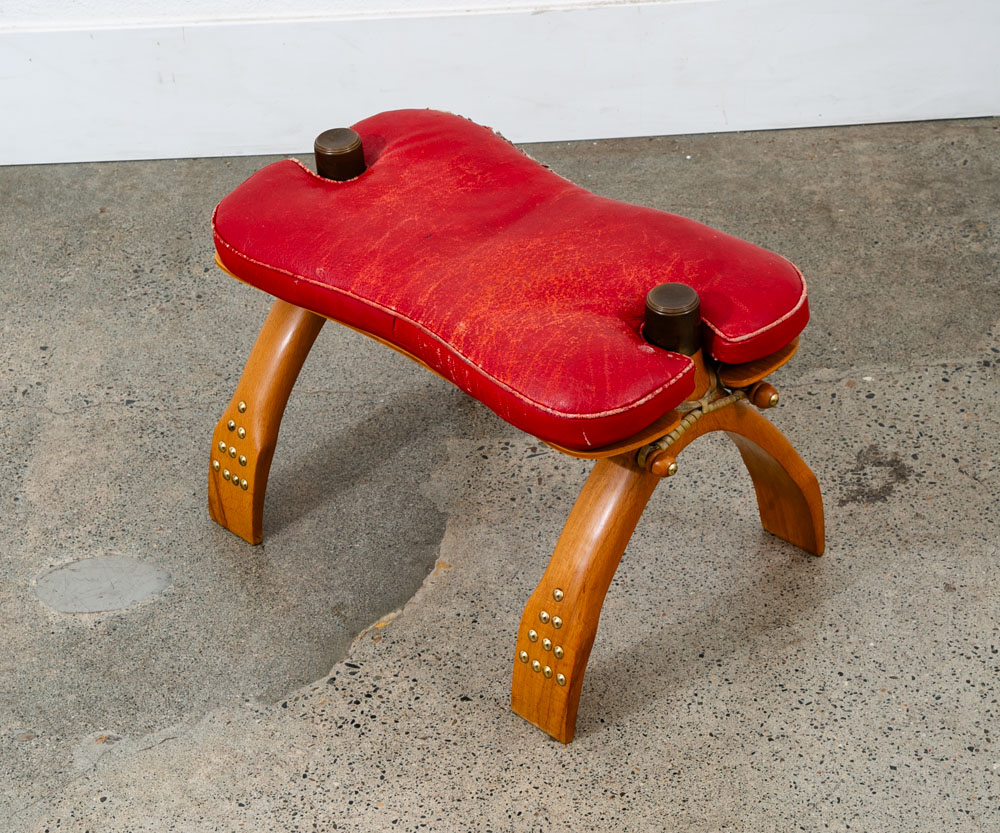 Mid Century Danish Modern Stool Seat Saddle Chair Ottoman Red Leather Vintage - Image 10