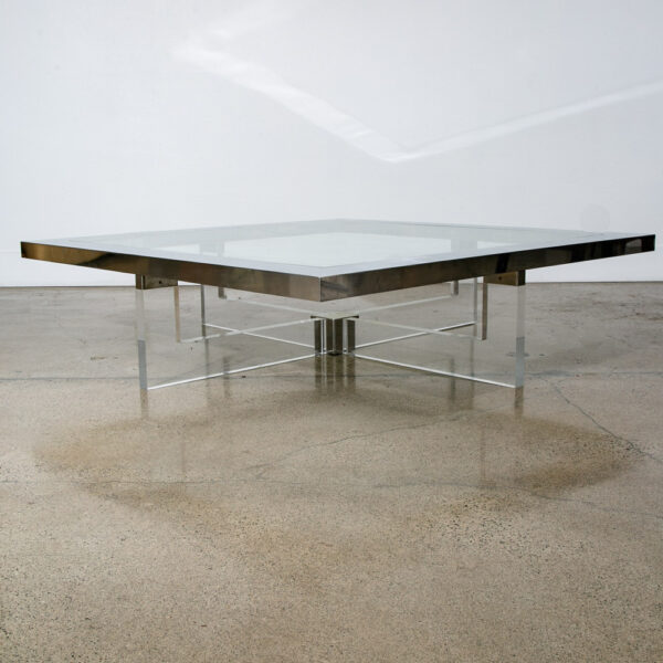 Mid Century Modern Coffee Table Square Large Chrome Glass Sandro Petti Lucite - Image 2