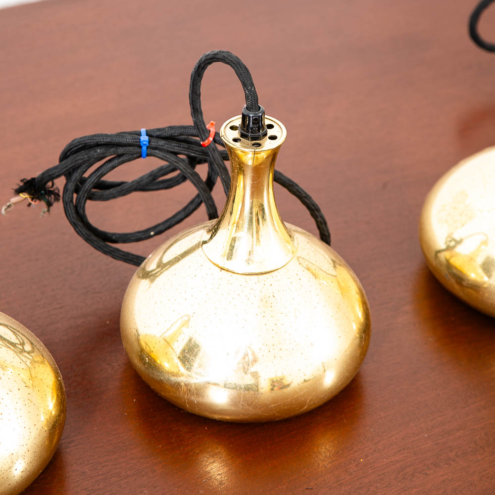 Mid Century Danish Modern Brass Hanging Pendant Lamps Hans Agne Jakobsson Set of 3 - Image 8