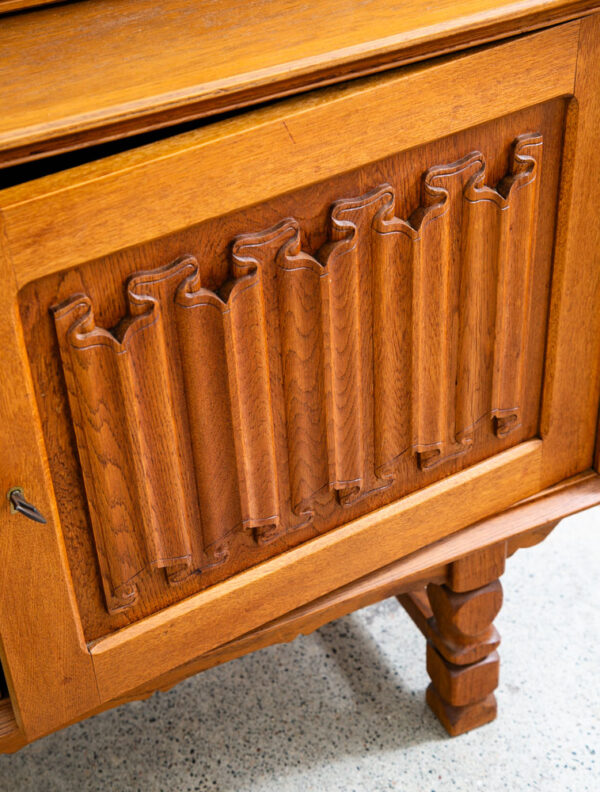 Mid Century Danish Modern Cabinet Credenza 2 drawer Henning Kjernulf Oak Glass - Image 8