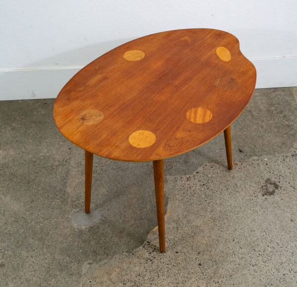 Mid Century Danish Modern End Table Side Teak Round Oak Abstract Easle Palette - Image 3