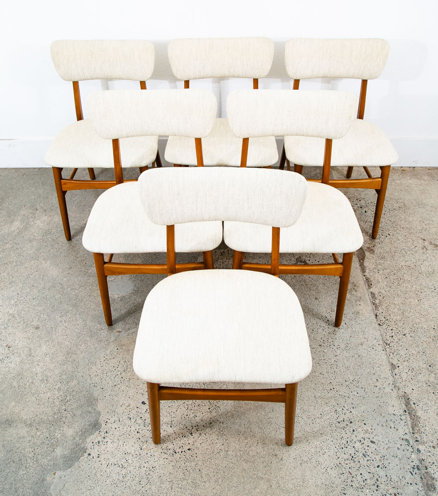 Mid Century Danish Modern Dining Chairs Set 6 White Tweed Wool Mcm High Back Mcm - Image 9