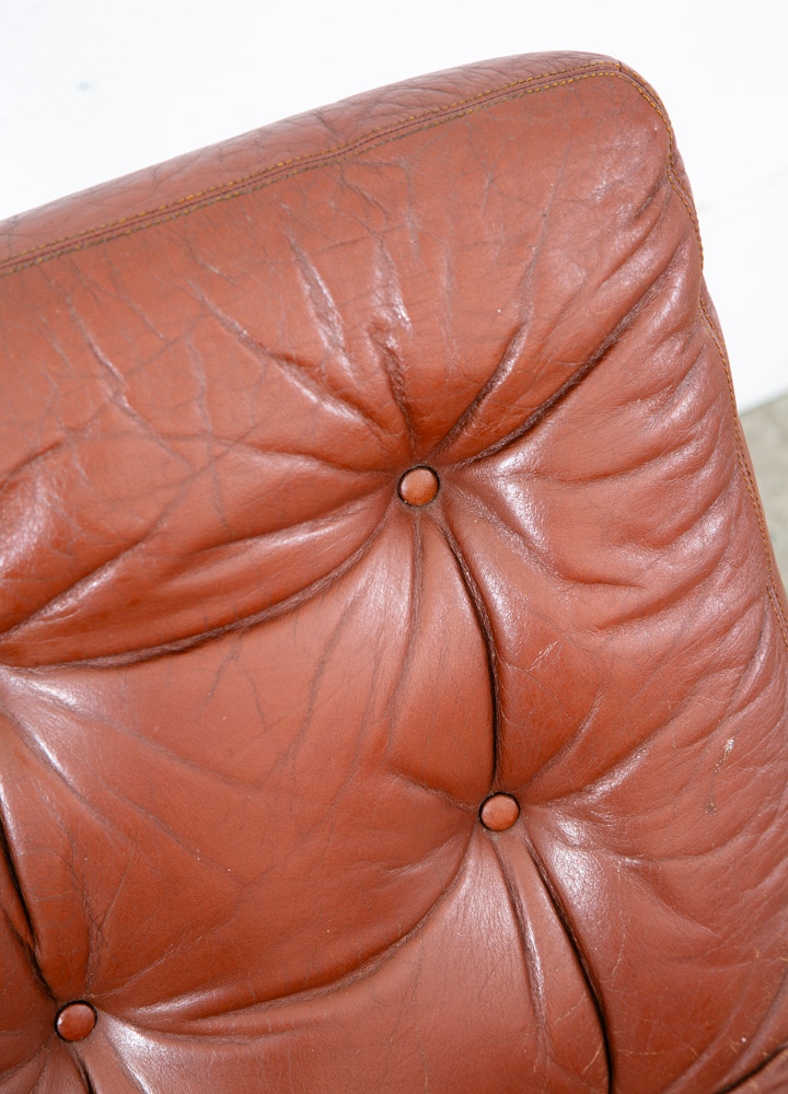 Mid Century Danish Modern Lounge Chair Swivel Brown Leather Tufted G Mobel Mcm - Image 11