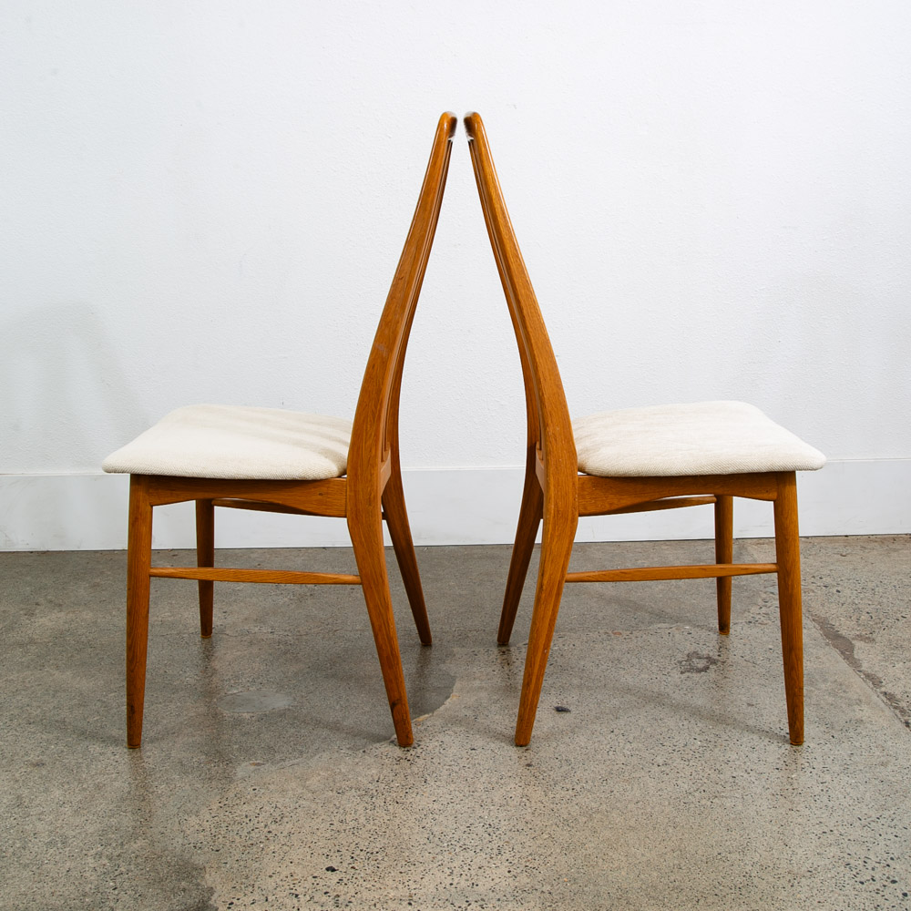 Mid Century Danish Modern Dining Chairs Set 8 Kofoed Eva Armchairs Oak Tan Beige Reupholstered - Image 6