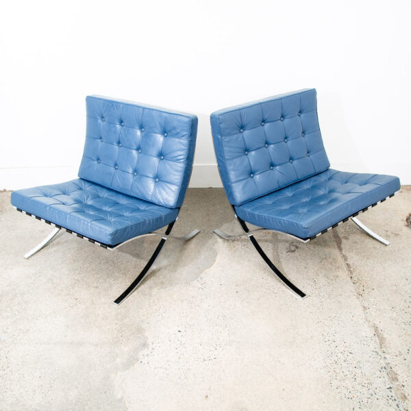 Mid Century Modern Lounge Chair Set Barcelona Alivar Leather Mies Van Der Rohe