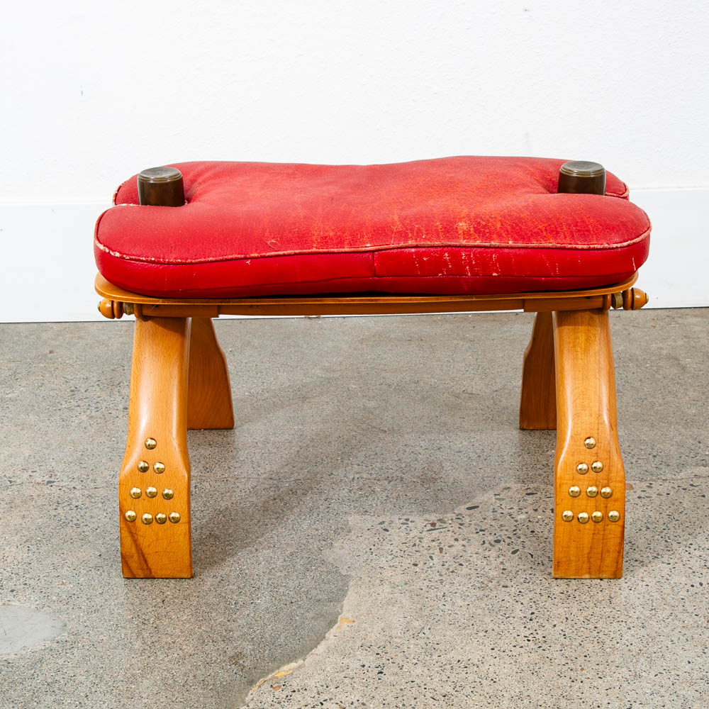 Mid Century Danish Modern Stool Seat Saddle Chair Ottoman Red Leather Vintage - Image 2