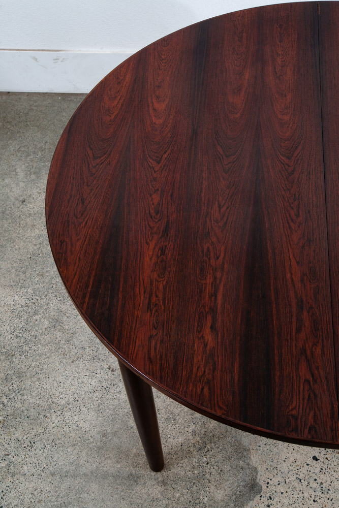 Mid Century Danish Modern Dining Table Round Oval Rosewood Extension Leaf x2 Denmark Refinished - Image 10