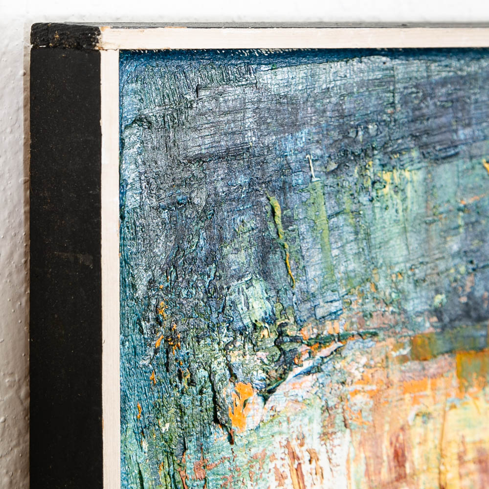 Mid Century Modern Landscape Painting Art Abstract Blues Black White Yellow Mcm - Image 7