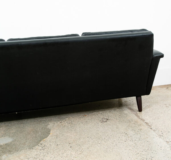 Mid Century Danish Modern Leather Sofa Couch 4 Seater Black Vintage Denmark Mcm - Image 11