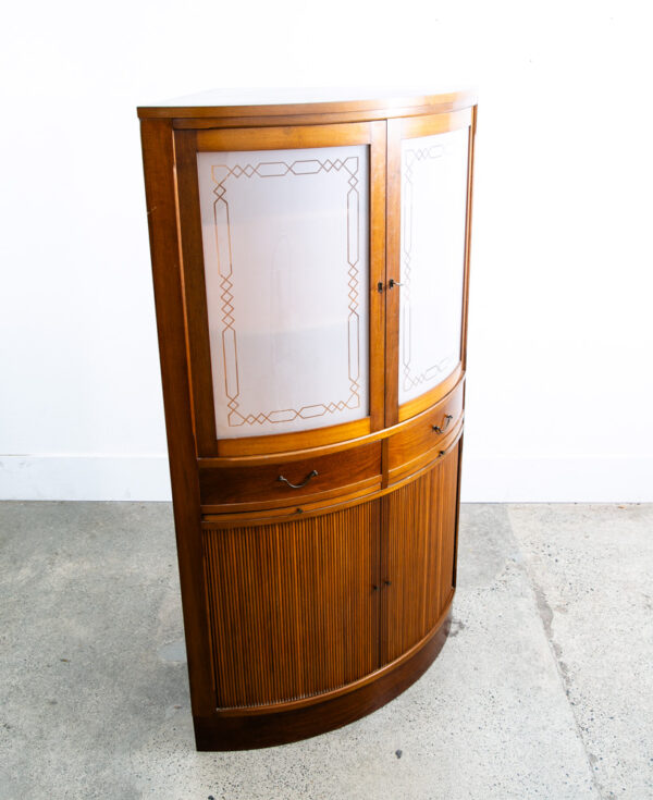 Mid Century Danish Corner Cabinet Bar Liquor Teak Glass Round Locking Denmark - Image 2