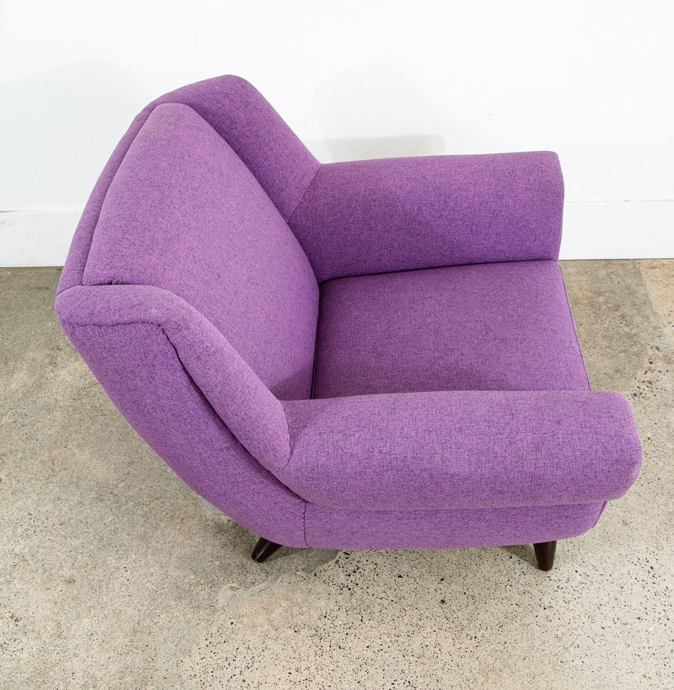 Mid Century Modern Lounge Chairs Purple Armchairs Tweed Pair 2 Vintage Denmark - Image 10