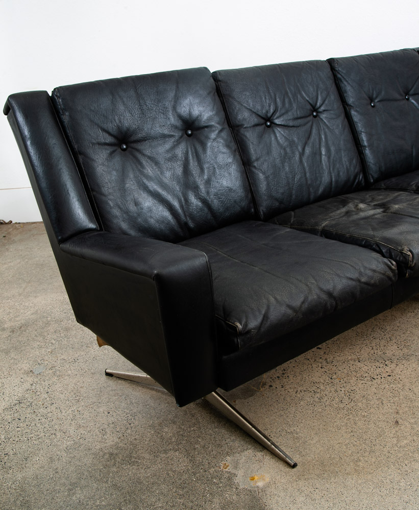 Mid Century Danish Modern Leather Sofa Couch 4 Seater Black Metal Frame 87" Mcm - Image 6