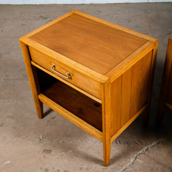 Mid Century Modern Nightstands End Side Table Drawer Walnut Vintage Drexel Brass - Image 9