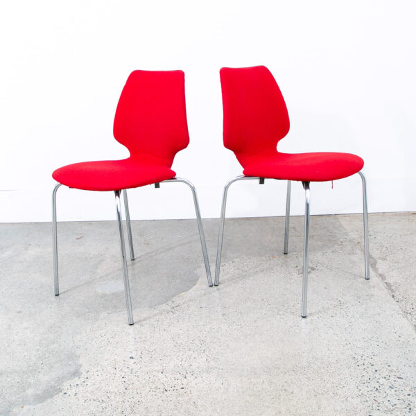 Mid Century Danish Modern Dining Chairs Set 8 Metal Red Denmark Upholstered Mcm - Image 5