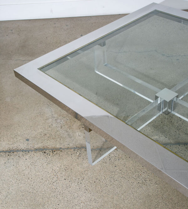 Mid Century Modern Coffee Table Square Large Chrome Glass Sandro Petti Lucite - Image 8