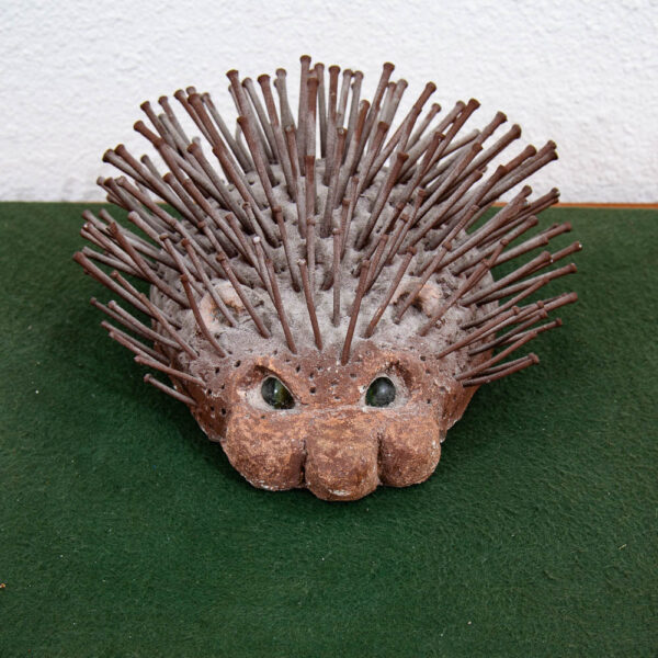 Mid Century Modern Sculpture Mix Media Art Cement Door Stopper Hedgehog Brown - Image 2
