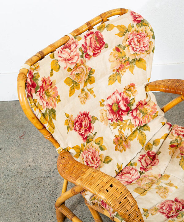 Mid Century Modern Lounge Chair Flroal Bamboo Boho Danish Basket Wrapped Weave - Image 10