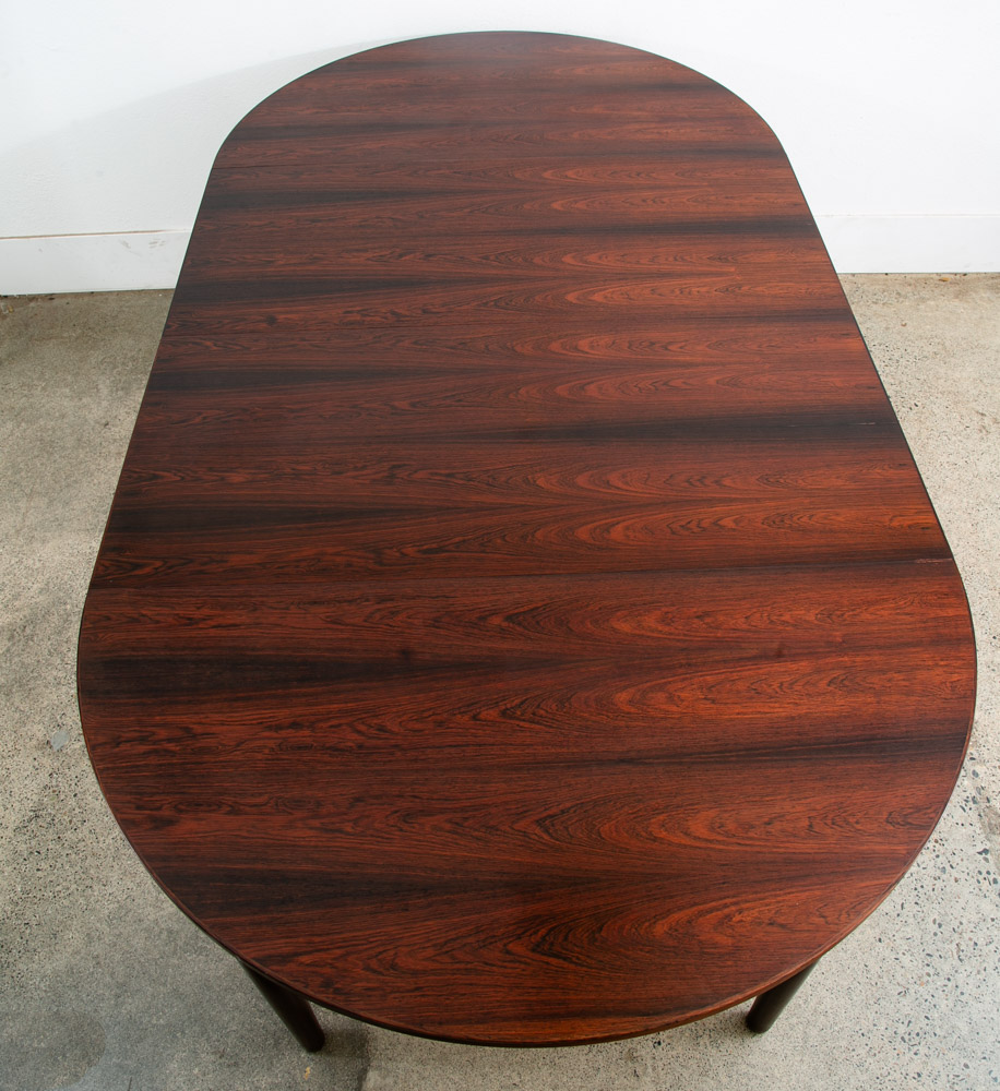 Mid Century Danish Modern Dining Table Round Oval Rosewood Extension Leaf x2 Denmark Refinished - Image 9
