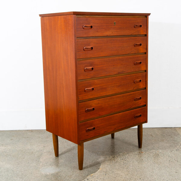 Mid Century Danish Modern Dresser Highboy 6 Drawer Teak Denmark Locking Vintage
