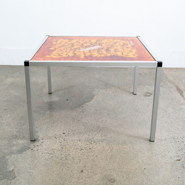 Mid Century Modern Side Table End Orange Yellow Square Mcm Metal Acid Etched 70s - Image 5