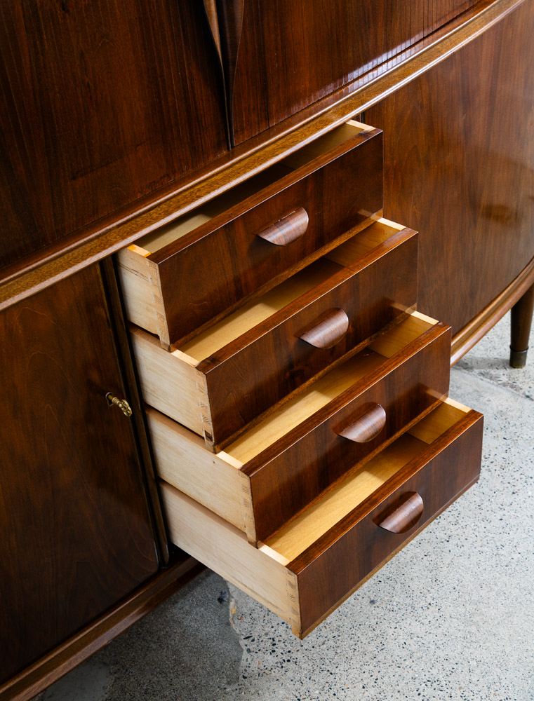 Mid Century Danish Modern Credenza Highboard Server Hutch Walnut Tambour Doors - Image 11