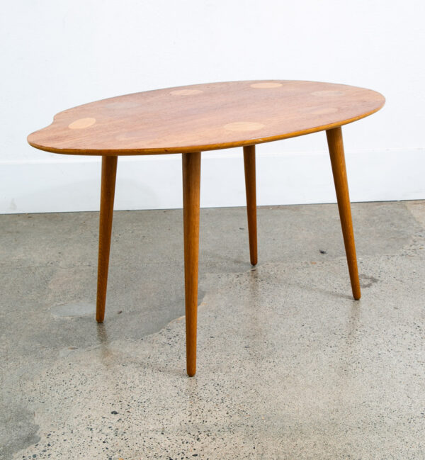 Mid Century Danish Modern End Table Side Teak Round Oak Abstract Easle Palette - Image 5