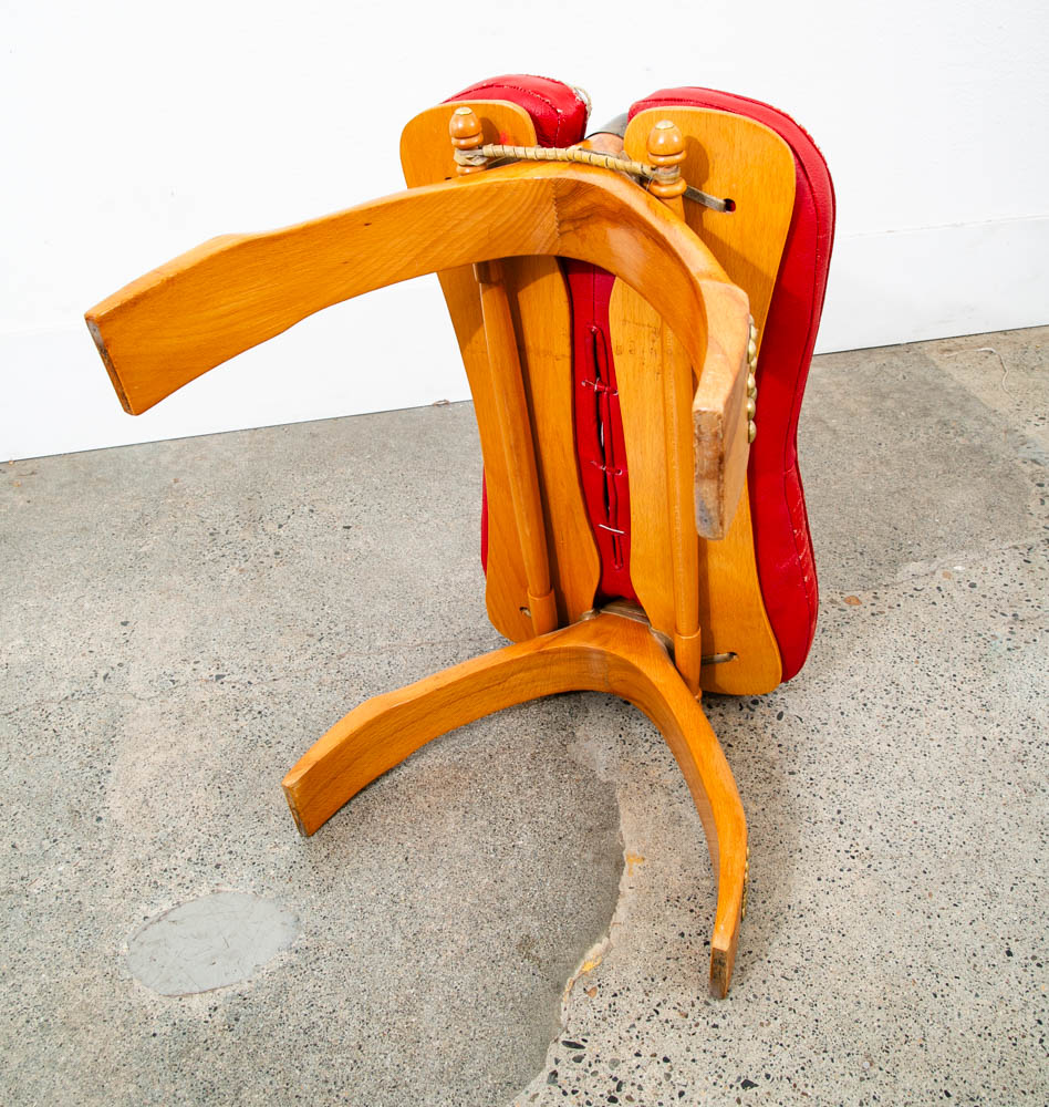 Mid Century Danish Modern Stool Seat Saddle Chair Ottoman Red Leather Vintage - Image 8