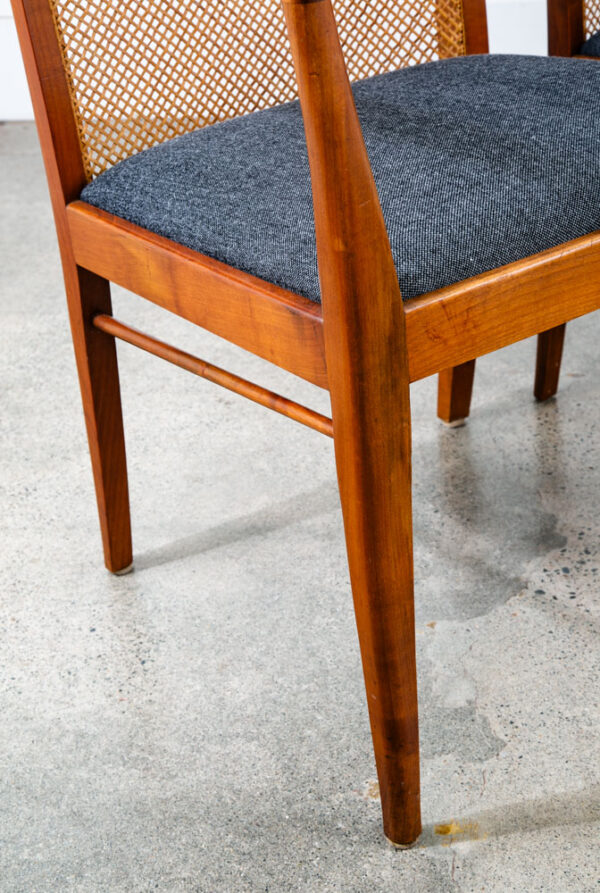 Mid Century Modern Dining Chairs Set 4 Captain Cane High Back Vintage Grey Arm - Image 9