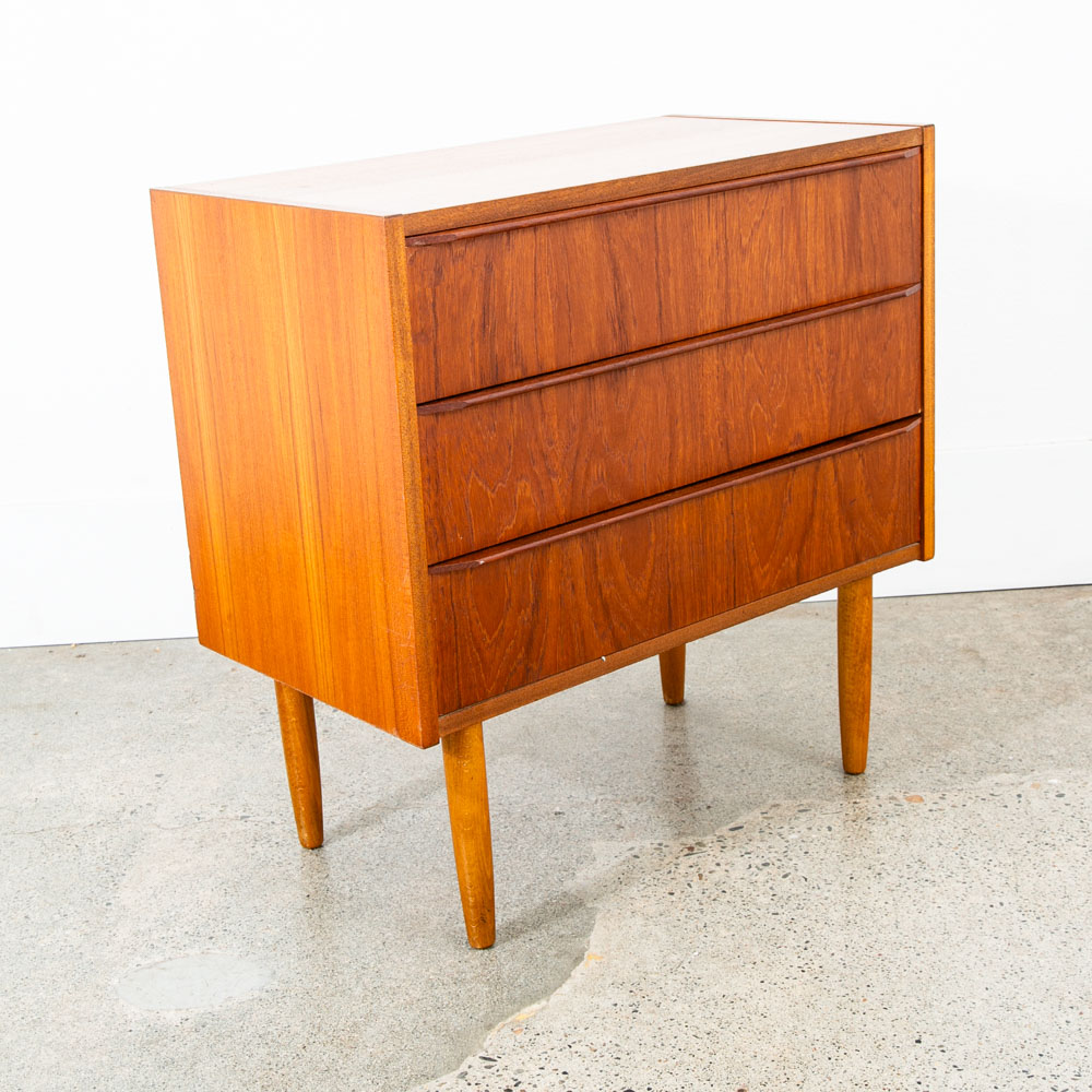 Mid Century Danish Modern Chest Drawers Table 3 Drawer Teak Denmark Side End Mcm - Image 2