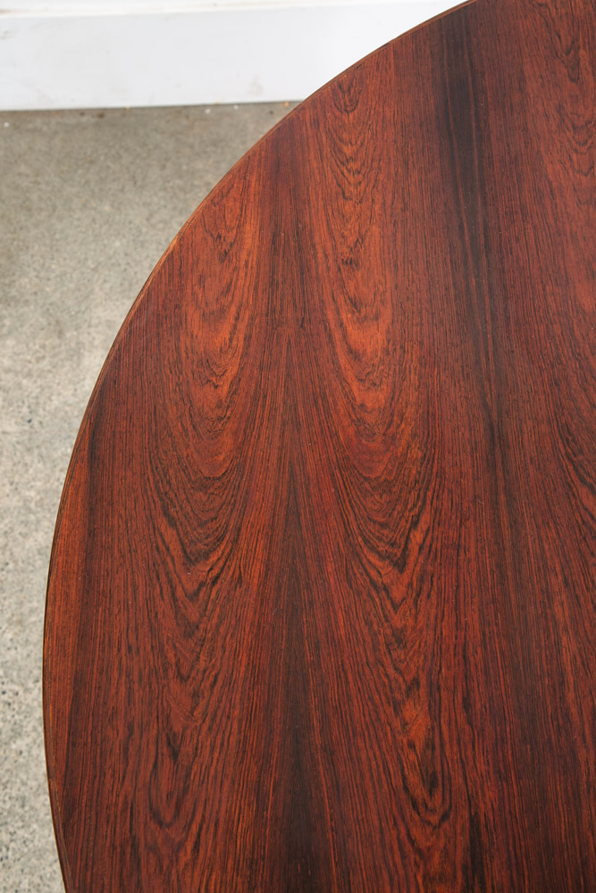 Mid Century Danish Modern Dining Table Round Oval Rosewood Extension Leaf x2 Denmark Refinished - Image 6