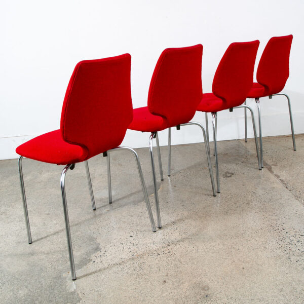 Mid Century Danish Modern Dining Chairs Set 8 Metal Red Denmark Upholstered Mcm - Image 9