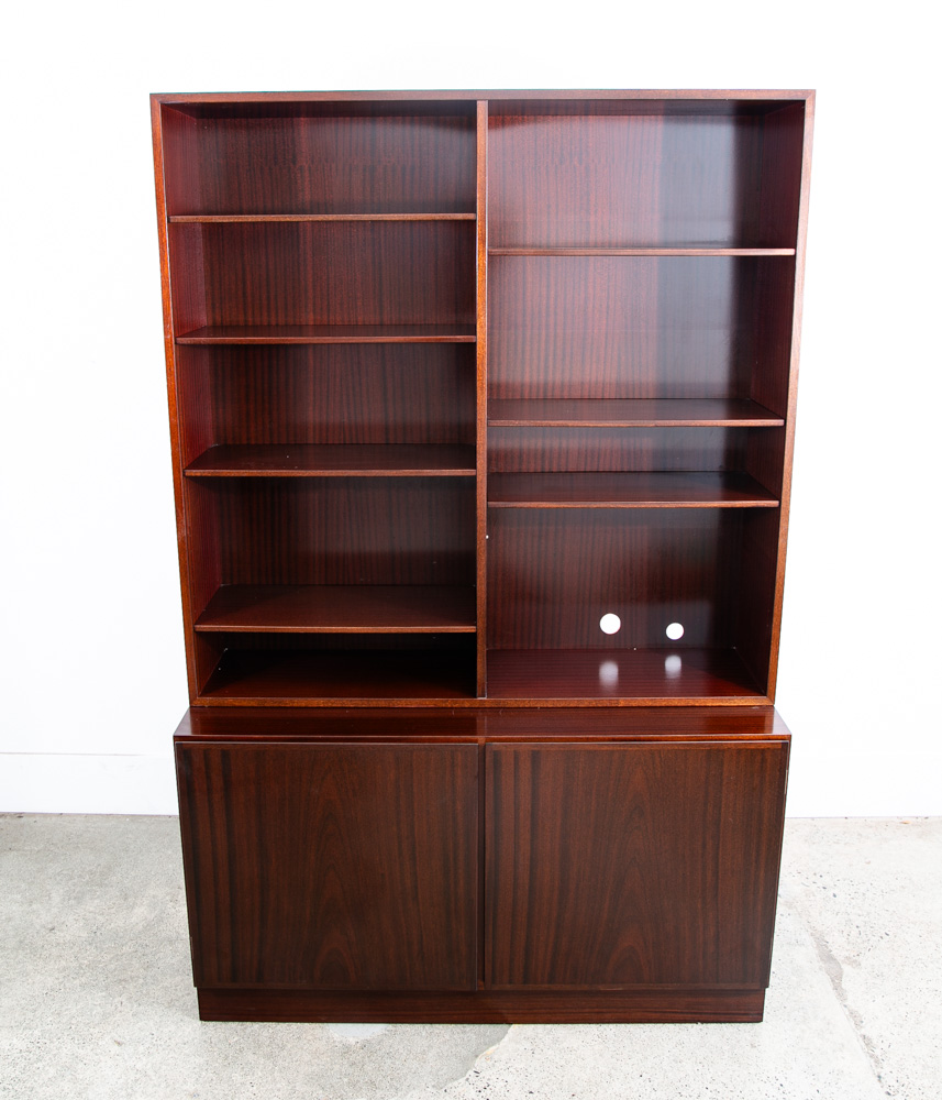 Mid Century Danish Modern Bookshelf Cabinet Mahogany Doors Omann Jun Mcm 2 - Image 2