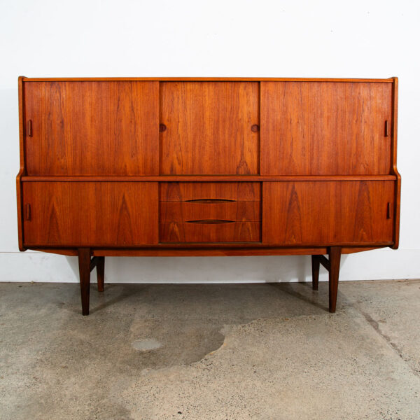 Mid Century Danish Modern Credenza Highboard Teak Sliding Door 3 drawers 2 tier - Image 2