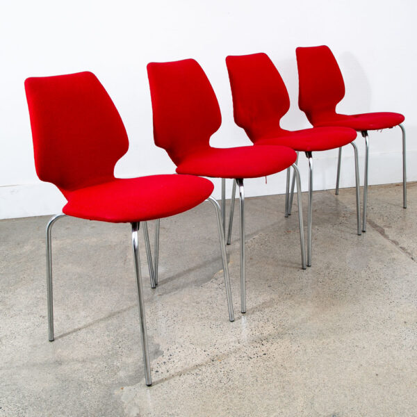Mid Century Danish Modern Dining Chairs Set 8 Metal Red Denmark Upholstered Mcm - Image 3