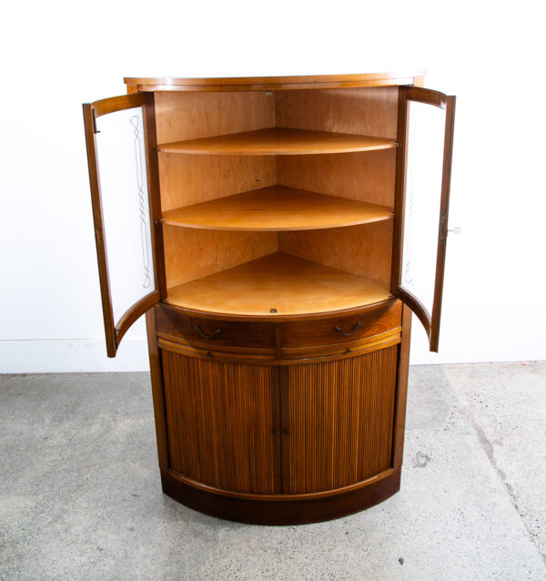 Mid Century Danish Corner Cabinet Bar Liquor Teak Glass Round Locking Denmark - Image 5